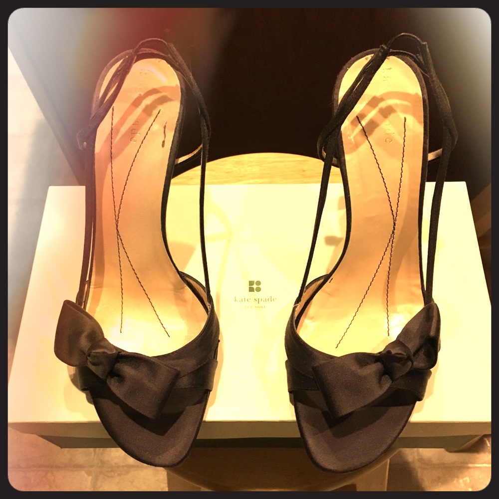 kate spade Brown Satin Bow Peep-Toe Heels